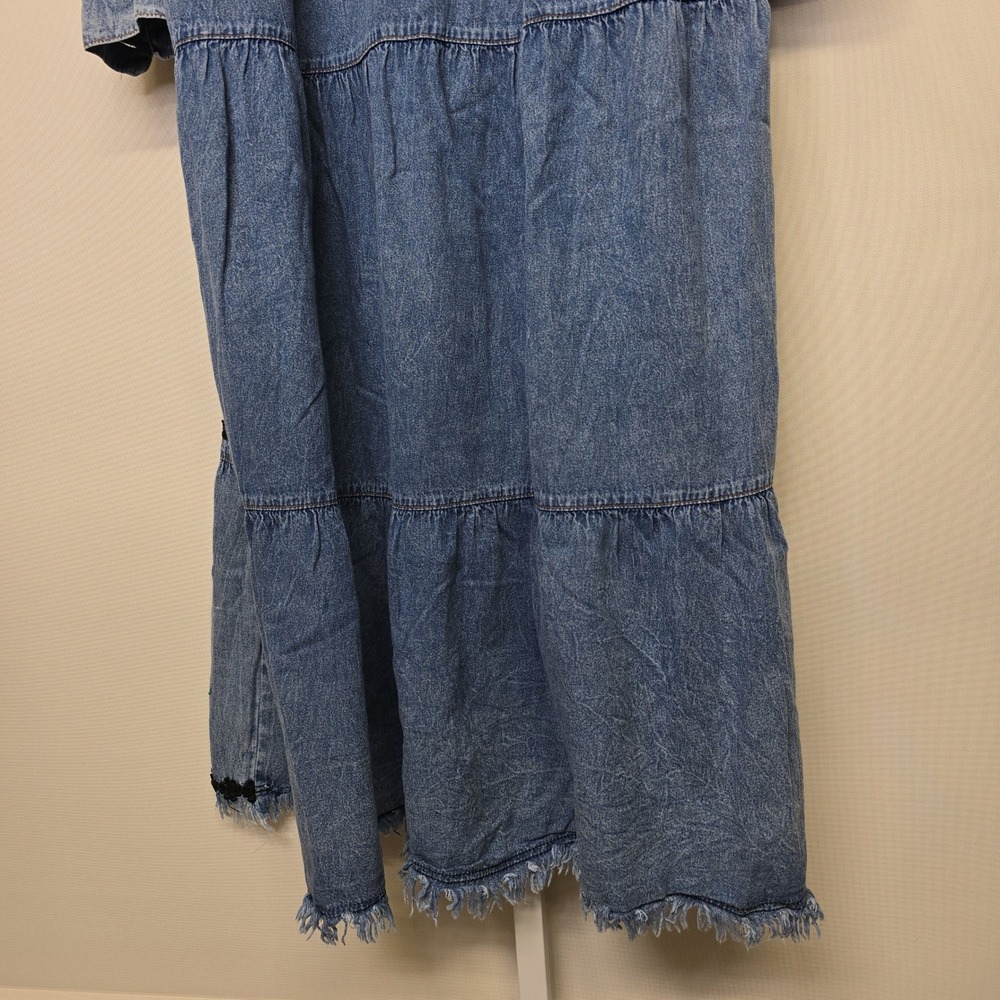 Vintage Denim‎ Maxi Dress Embroidered Roses Boho Festival Long Sleeve Womens - Picture 4 of 7